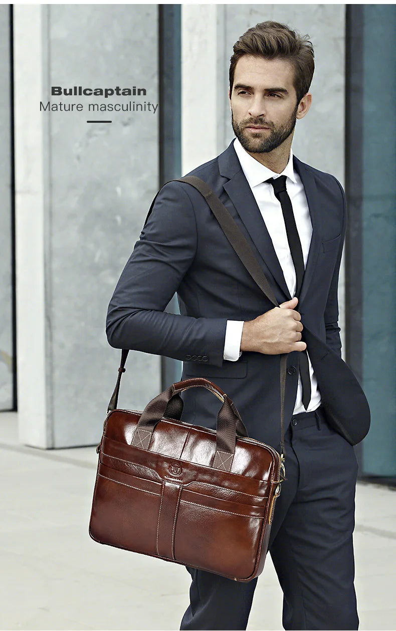 BULLCAPTAIN Leather Laptop Bag, Top Layer Leather 15" Laptop Bag Men's - Alternative Angle