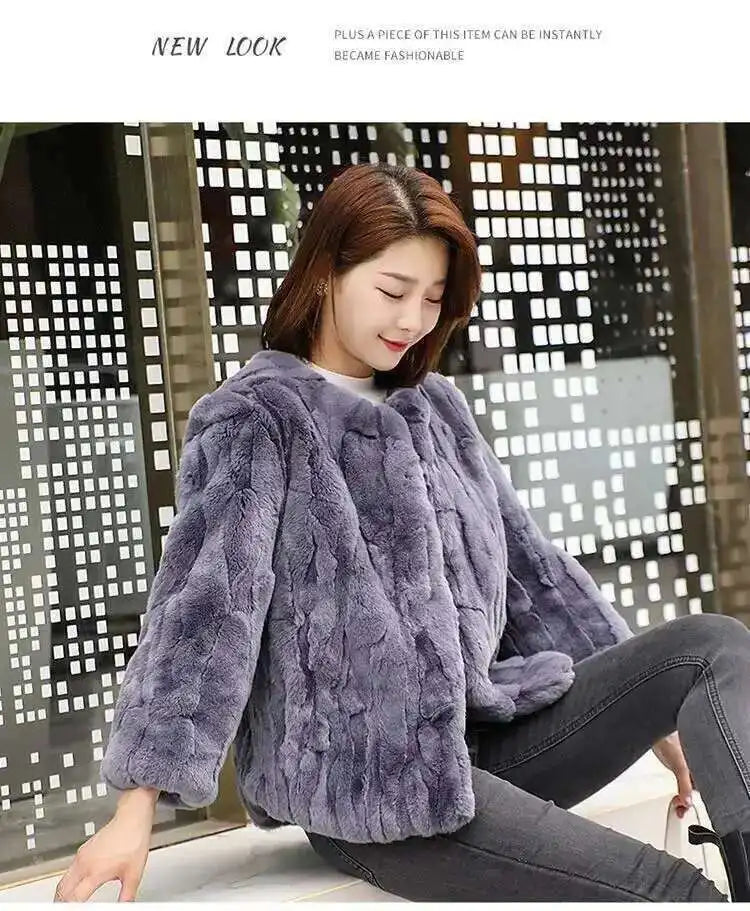 Real Rabbit Fur Coat Women Winter Jacket Short Loose Size Thick Warm Fluffy Coat - View 11