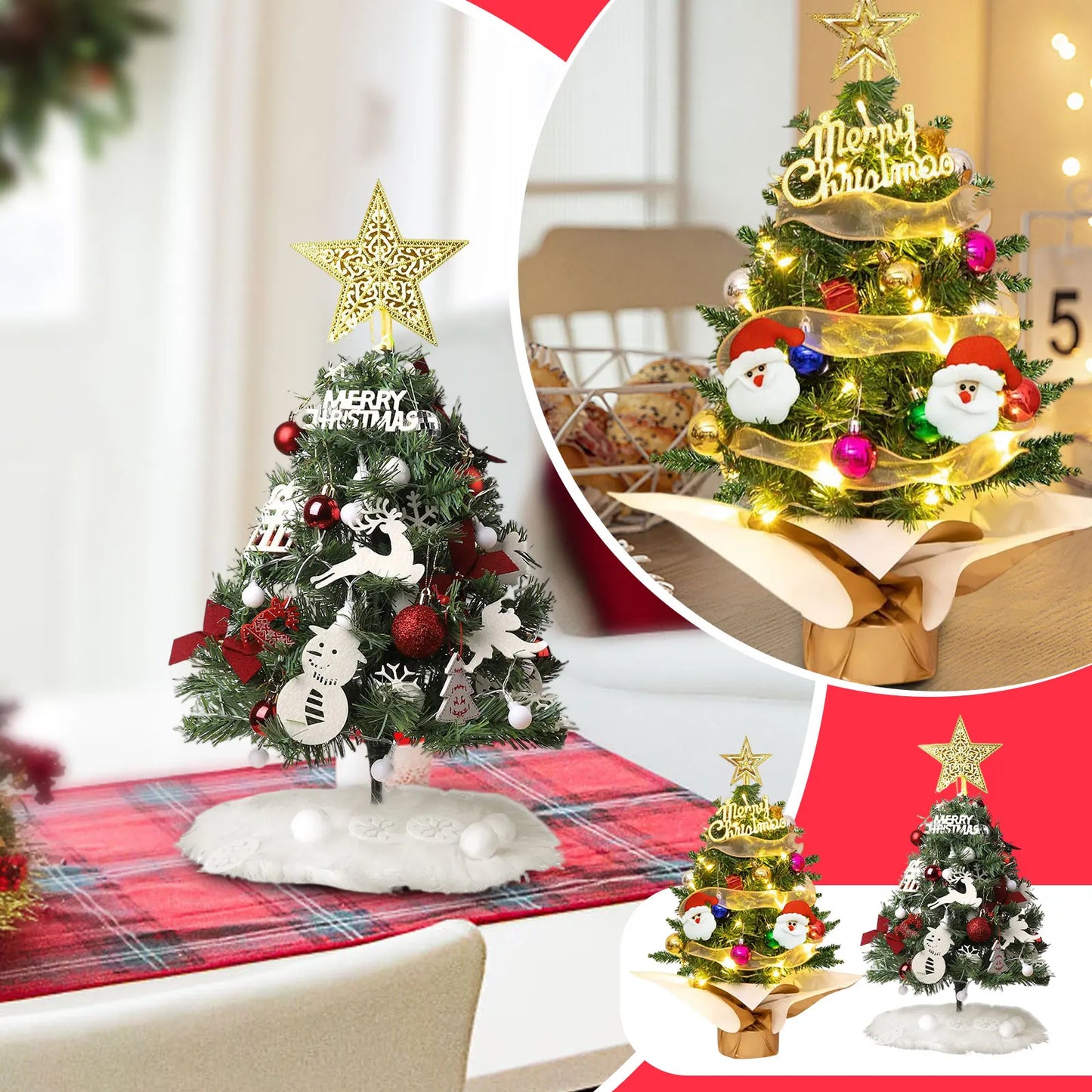 Christmas Tree Set Christmas Decor With Lights Desktop Mini Christmas - Front View