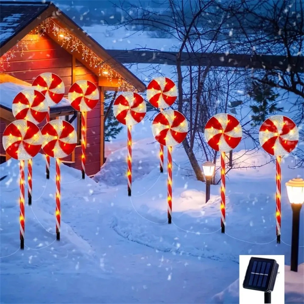 Solar-powered Christmas tree candy ground lights, holiday lawn scene decorations - Main View