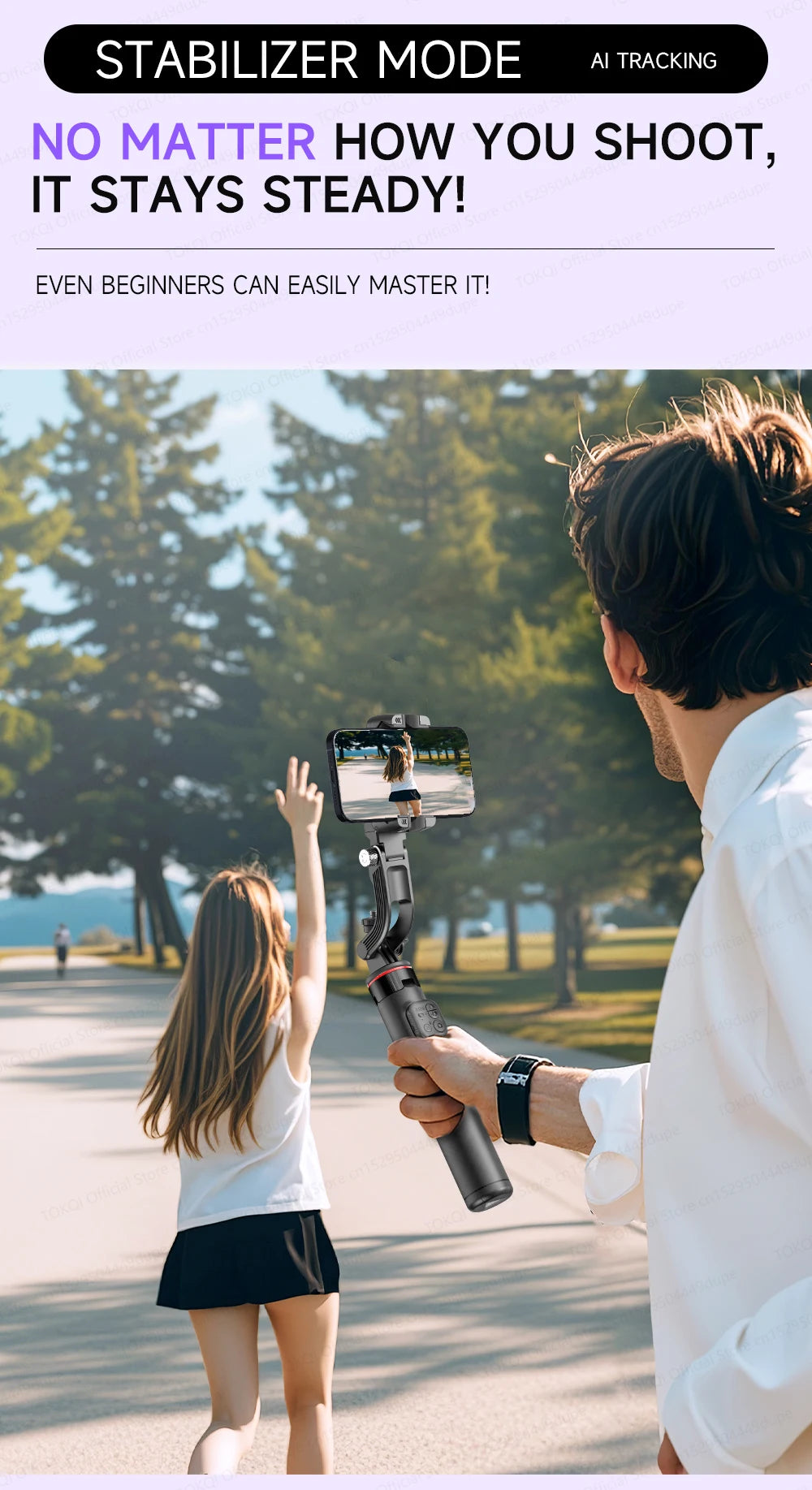 AI Tracking Deskpot Gimbal Tripod with Extendable Selfie Stick for Mob - Full View