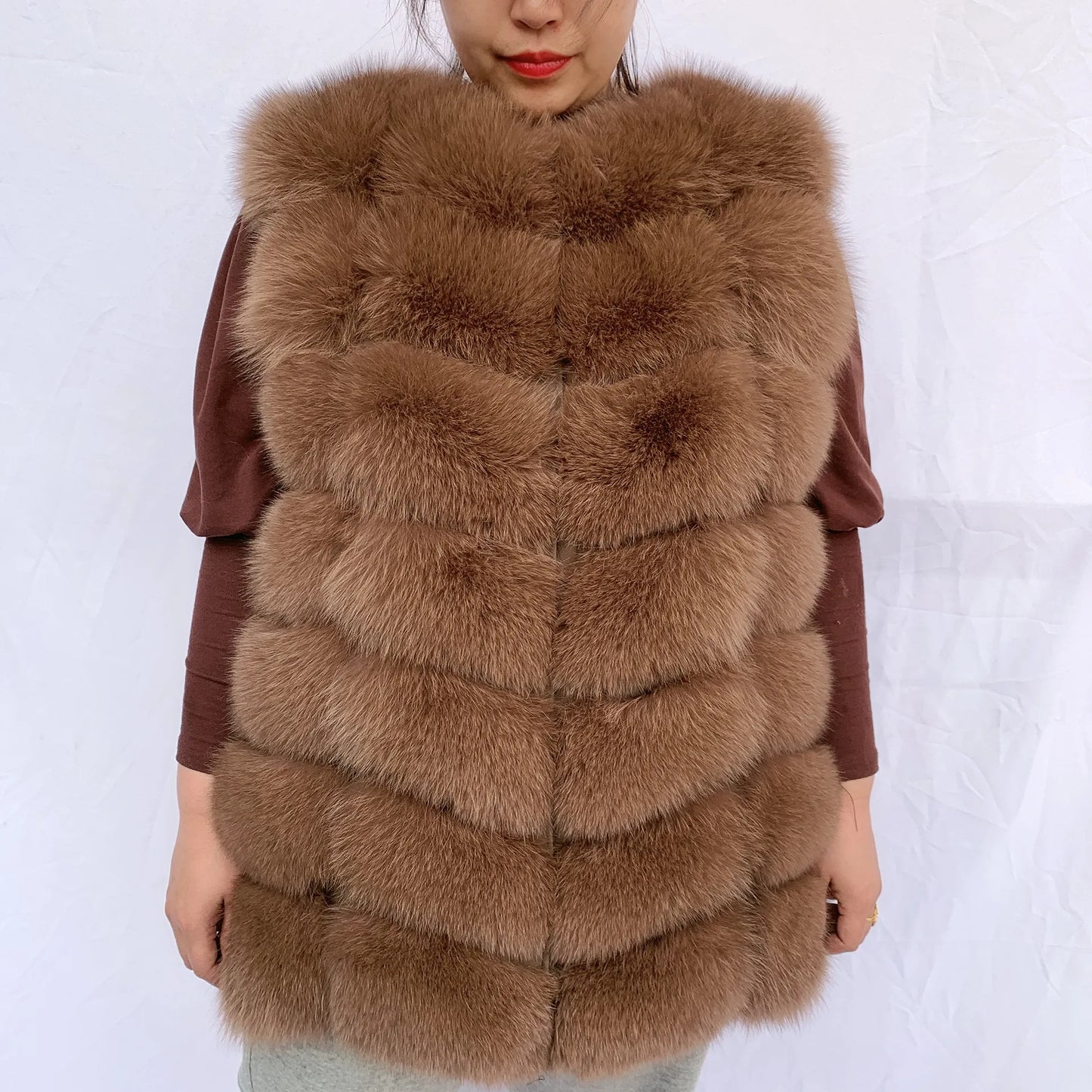 Natural fox fur vest ladies winter autumn coat warm vest made of natural fur wom - View 50