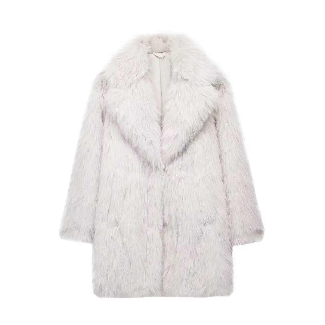Faux Fur Coats Women Mid Length Turn Down Collar Coat Thick Warm Y2k Streetwear - View 26