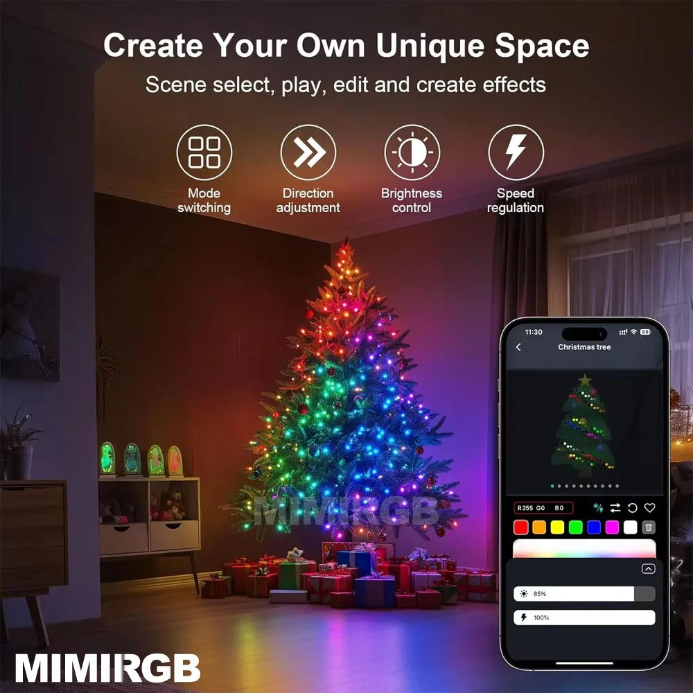 Christmas Tree Lights 20M Fairy String Lights w/ APP Control Music Syn - Back View