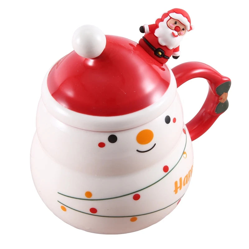 Christmas Gift Christmas Mug Christmas Coffee Cups With Lid And Spoon - Side View