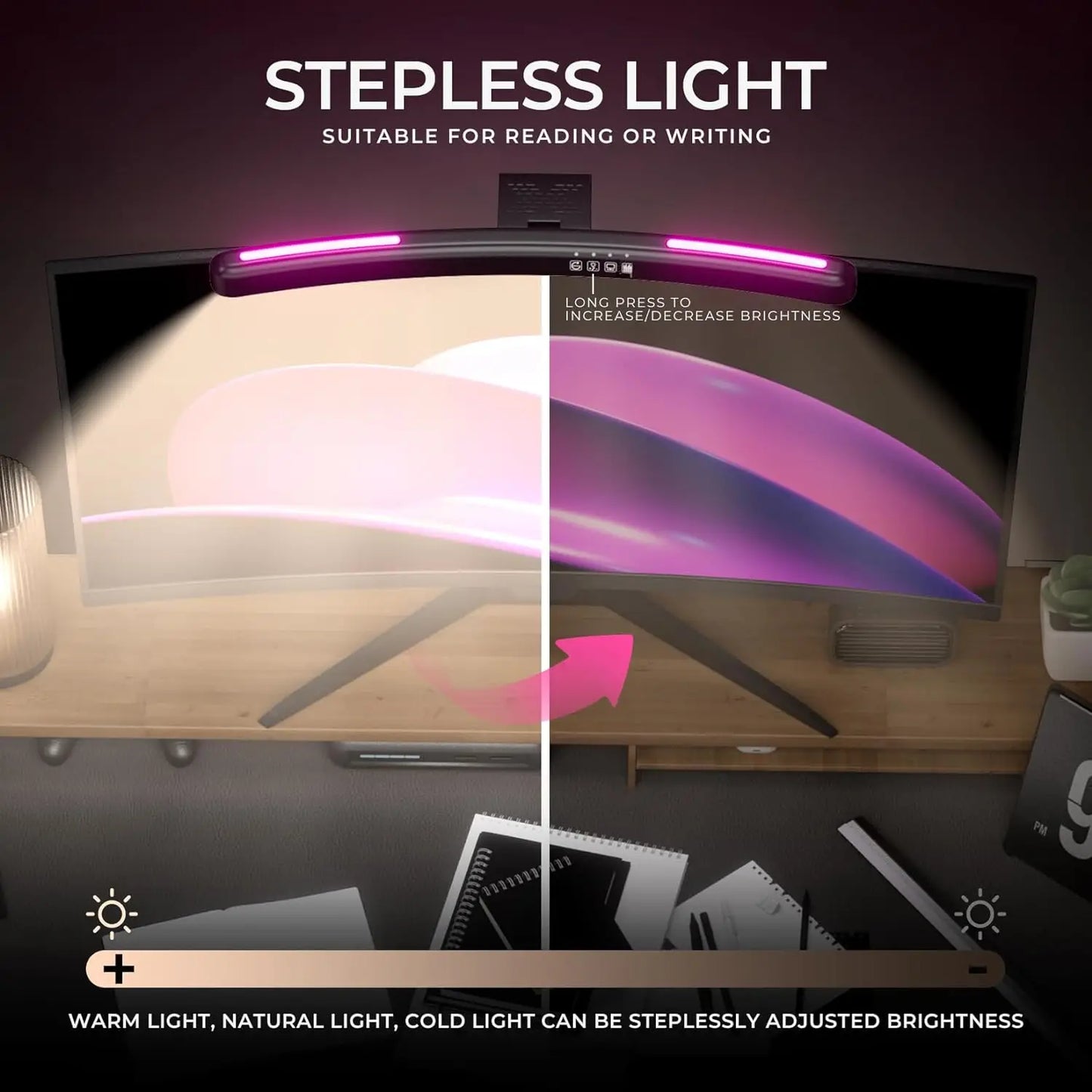 Curved Monitor Light Bar, Stepless Dimming USB Desk Lighting Lamp Applicable to - View 6