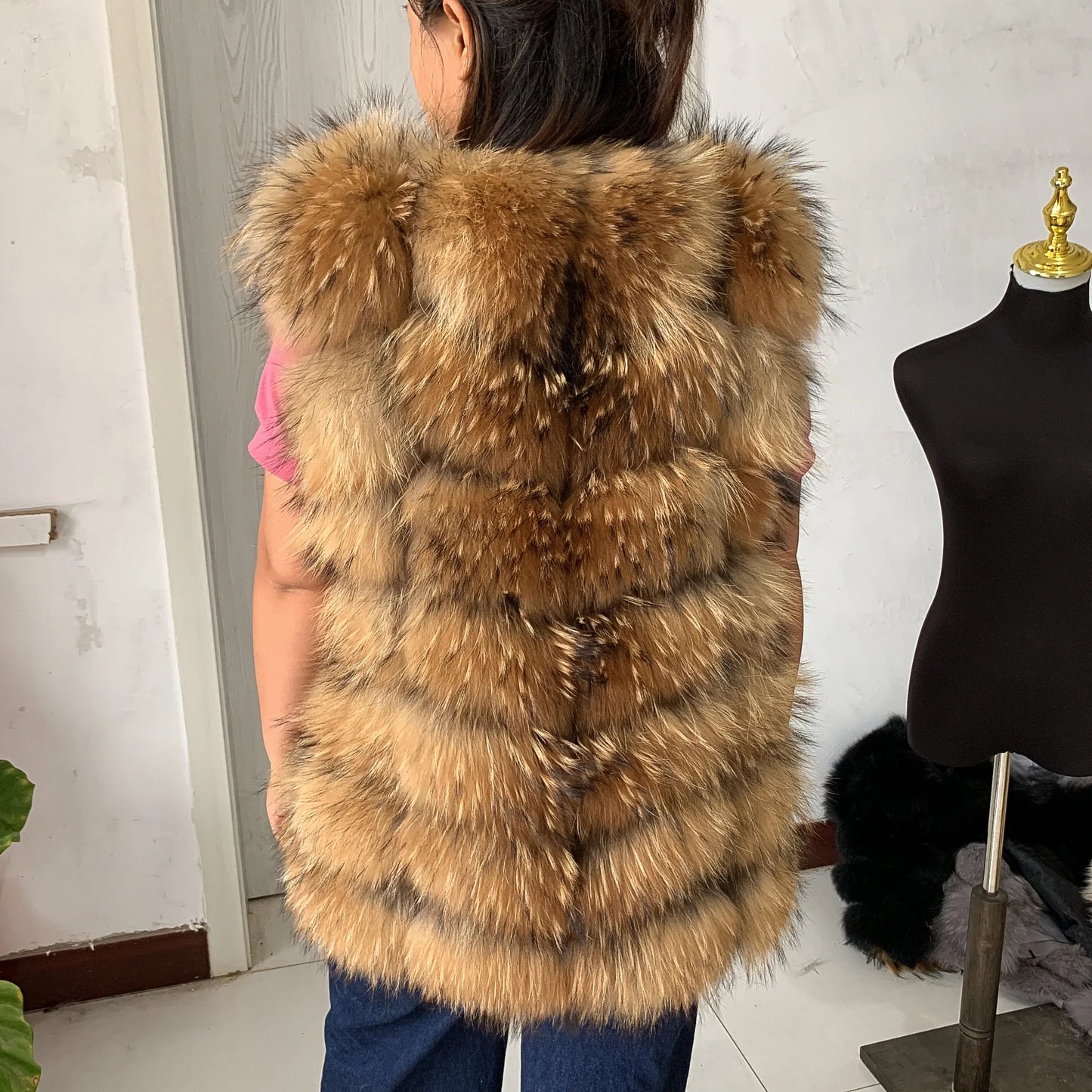 Natural fox fur vest ladies winter autumn coat warm vest made of natural fur wom - View 19