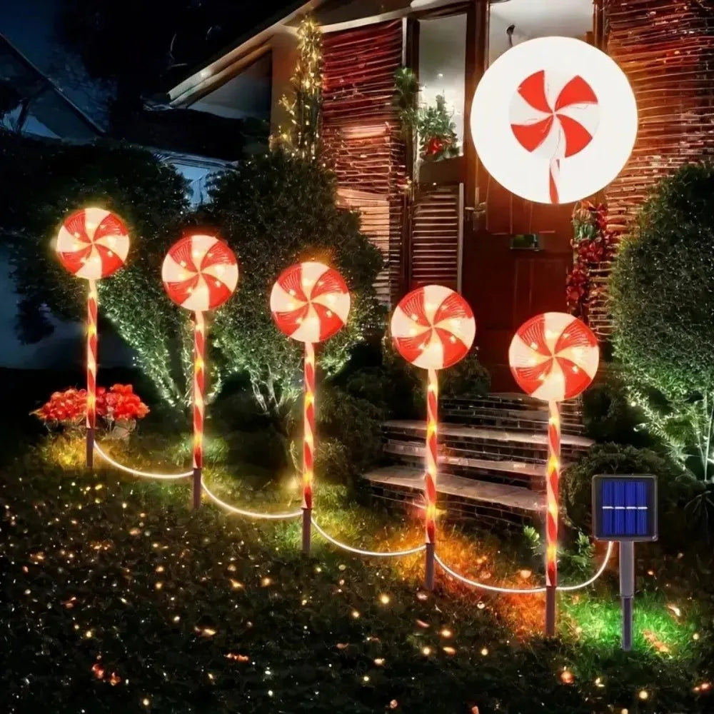 Solar-powered Christmas tree candy ground lights, holiday lawn scene decorations - View 4