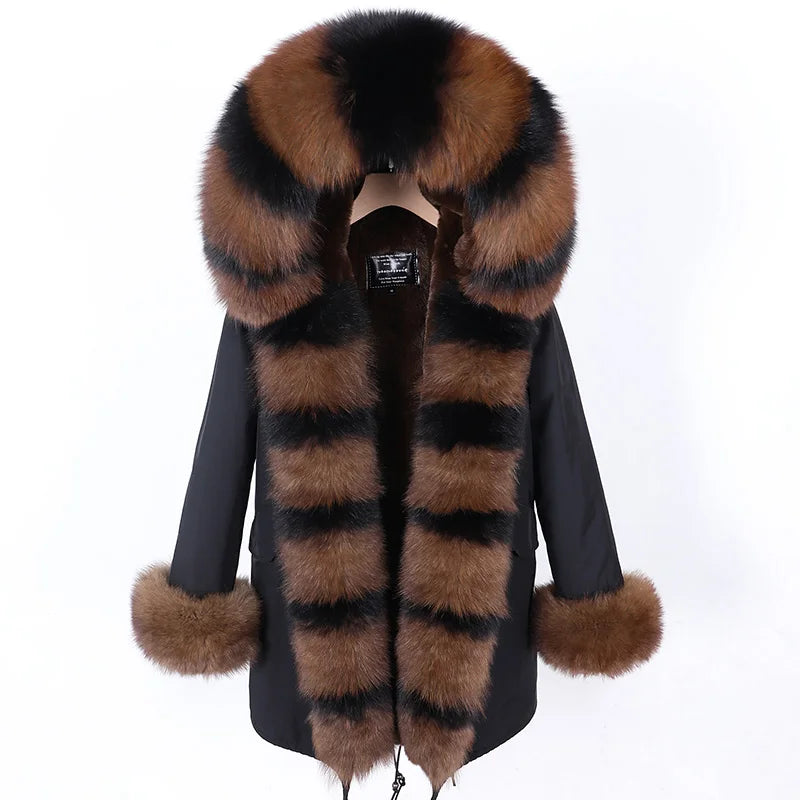 MAOMAOKONG 2024 Winter Women Coat Natural Fox Fur Collar Cuff Black Jackets Outw - View 99
