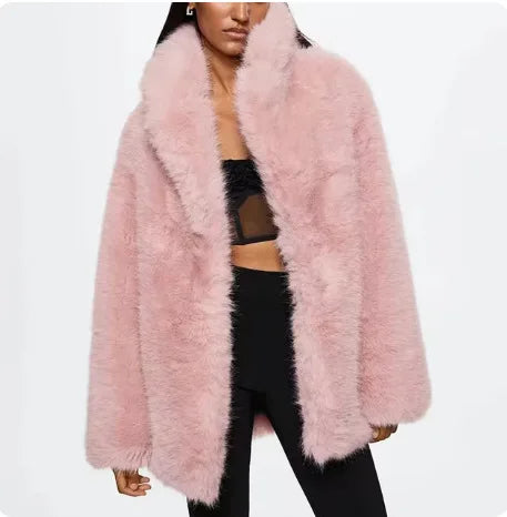 Faux Fur Coats Women Mid Length Turn Down Collar Coat Thick Warm Y2k Streetwear - View 31