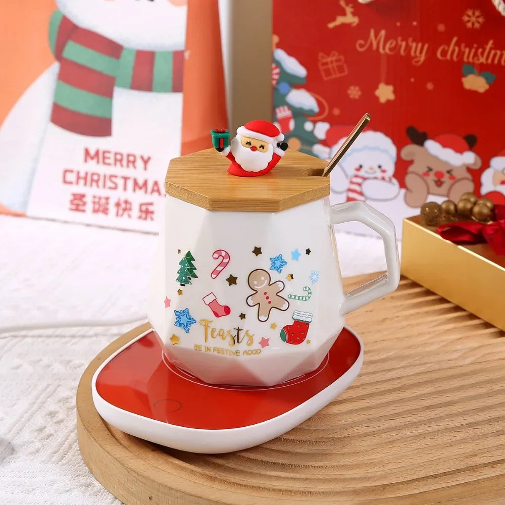 2025 Christmas Gift Set: Warm 55℃ Ceramic Mug with Lid featuring Santa - Back View