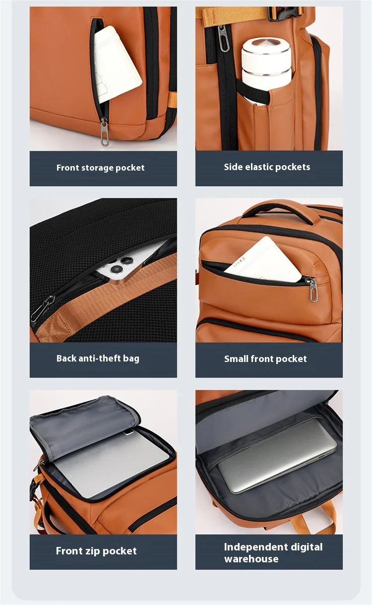 Commuting laptop backpack, expandable, premium orange, waterproof casual backpack, 15.6 inches, large capacity travel back...
