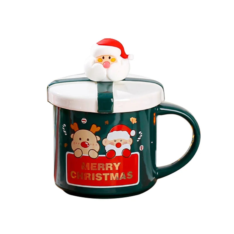 Christmas Mug With Lid and Spoon Santa Claus Ceramic Coffee Cup Elk Sn - Brand Detail