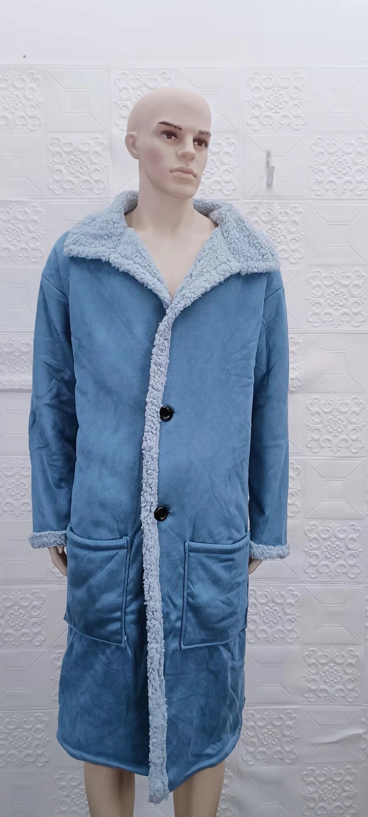Men's Autumn Winter Thick Warm Coat Faux Fur Jacket Solid Color Long Sleeve Butt - View 12