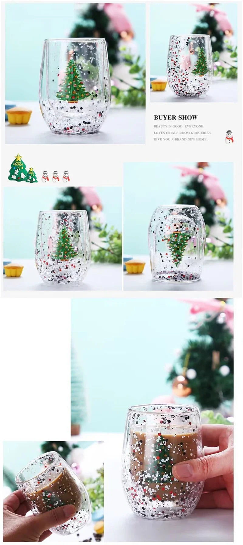 Christmas Double Wall Glass Cup Heat-resistant Water Cup Christmas Tre - Alternative Angle