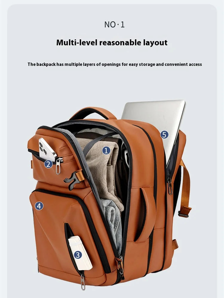 Commuting laptop backpack, expandable, premium orange, waterproof casual backpack, 15.6 inches, large capacity travel back...