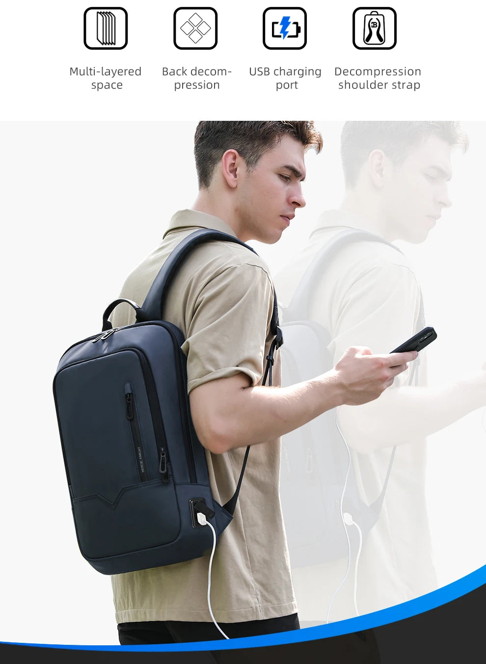 HK Slim Backpack For Men 15.6 Inch Laptop Bags Waterproof Minimalist Business Ba - View 10