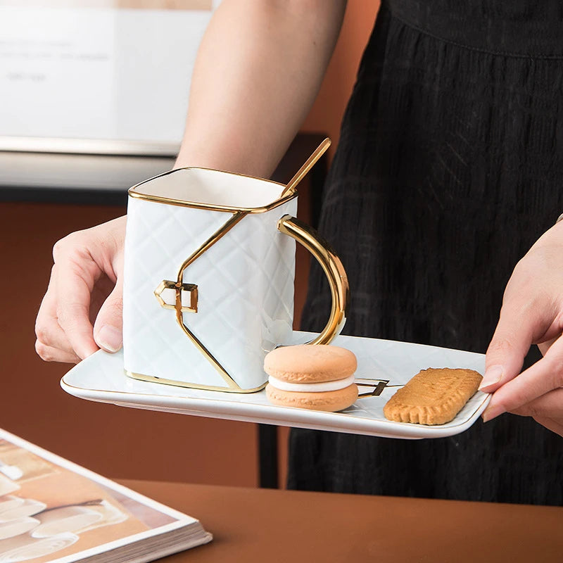 Creative Bag Dim Sum Coffee Cup Business Coffee Mugs with Tray High Quality Mug Home Office Breakfast Drinkware Christmas...