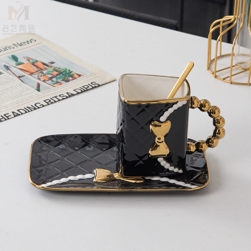 Creative Light Luxury Bag Shaped Ceramic Mug Personalized Coffee Cup Plate Set Home Drinking Cup Girl Gift Home Decoration...