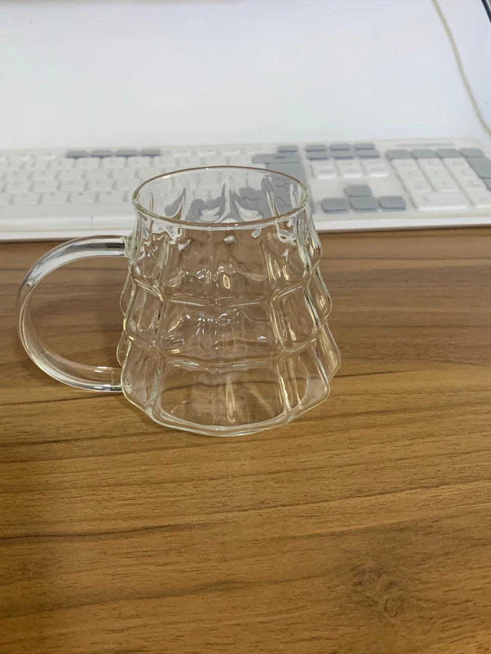 Christmas Tree Glass Coffee Mug with Straw and Lid Heat Resistant Wish - Full View