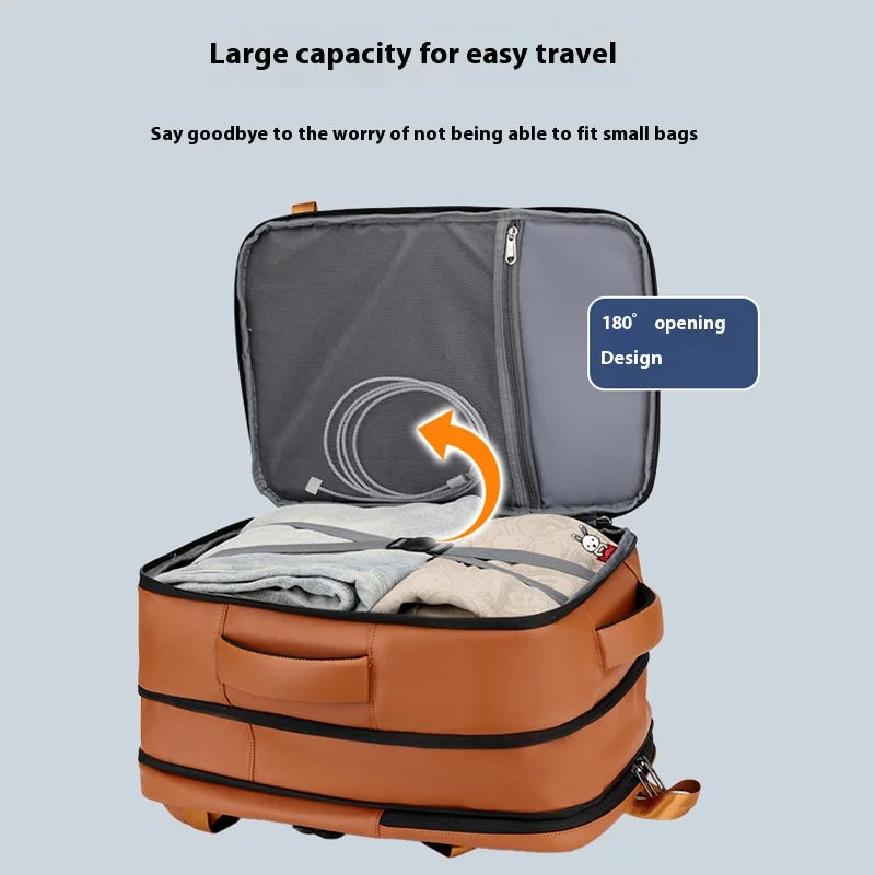 Commuting laptop backpack, expandable, premium orange, waterproof casual backpack, 15.6 inches, large capacity travel back...