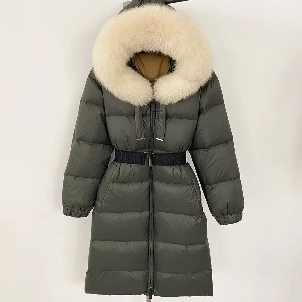 OFTBUY New Winter 2024 Real Fur Coat Women Warm 90 White Duck Down Coat Hooded N - View 13