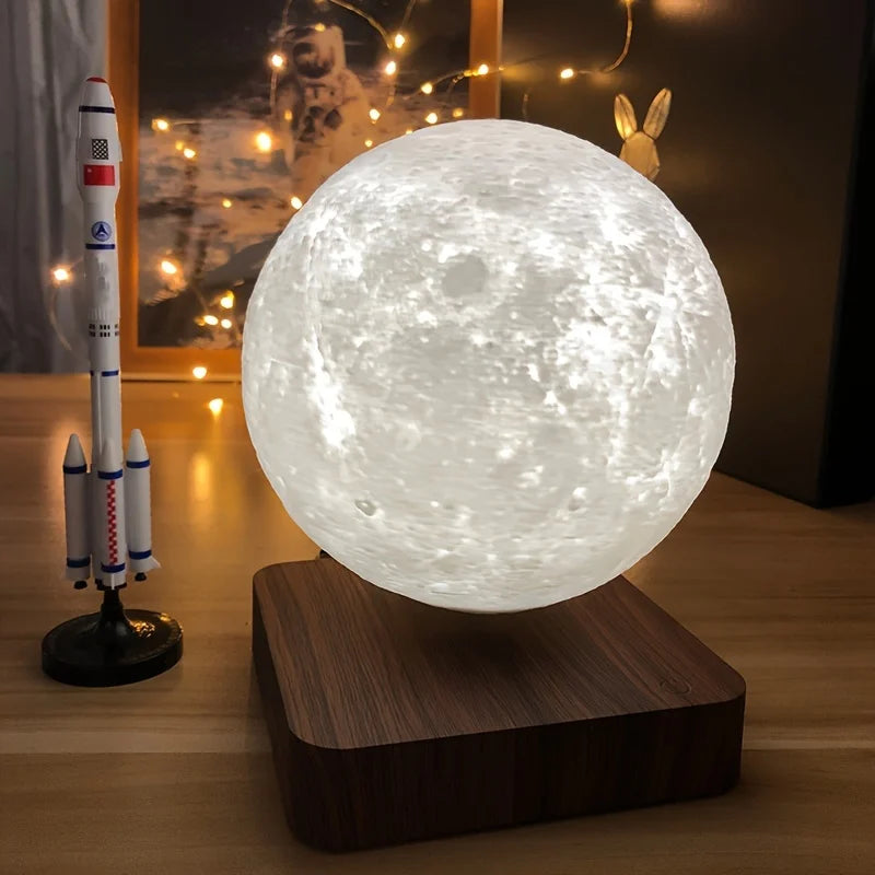 Magnetic Floating Rotating Moon Lamp with Wooden Base, 3 Color Temperature LED N - View 11