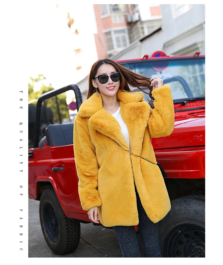 2023 New Women Winter Warm Faux Fur Coat Thick Women Middle -Long Over - Feature Highlight