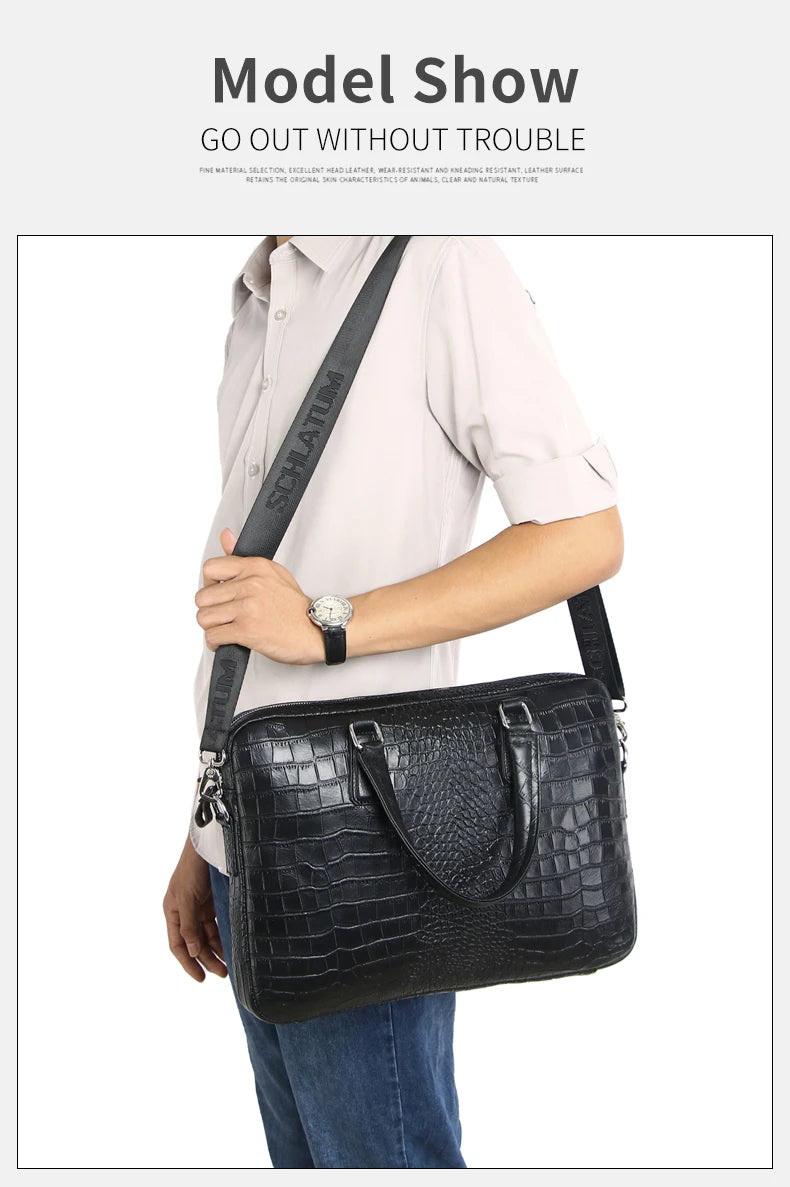 SCHLATUM Genuine Leather Crocodile Grain Briefcases Hard For Men 15.6 Inch Lapto - View 8