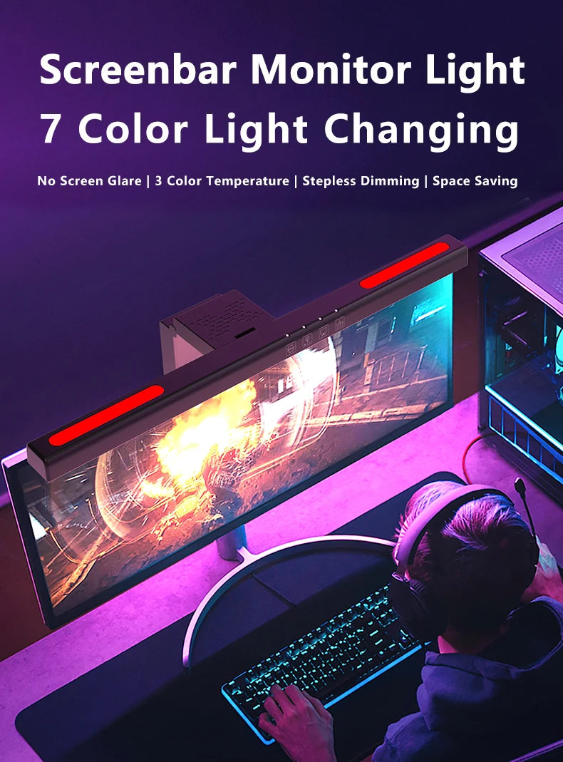 Curved Screen Hanging Light Bar RGB Desktop Background Atmosphere Lamp 3-Color E - View 7