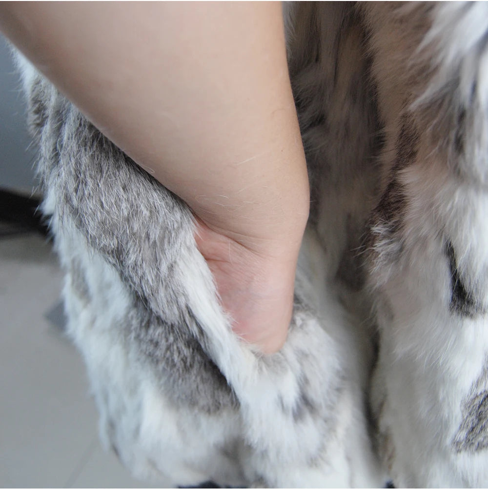 2025 Winter Women Rabbit Fur Coat Real Genuine Rabbit Fur Jacket With - Color Variant 4