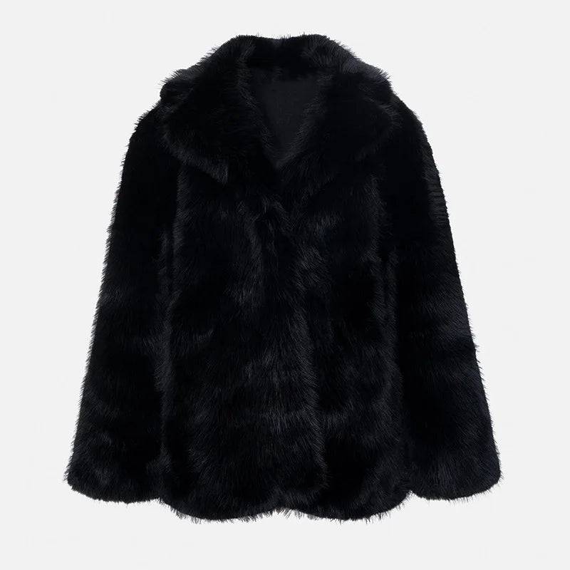 Faux Fur Coats Women Mid Length Turn Down Collar Coat Thick Warm Y2k Streetwear - View 37