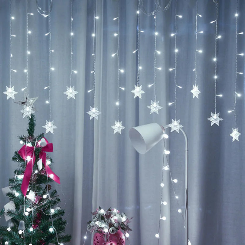 Christmas Light 3.5m Led Snowflake Garland Curtain String Fairy Lights - Side View