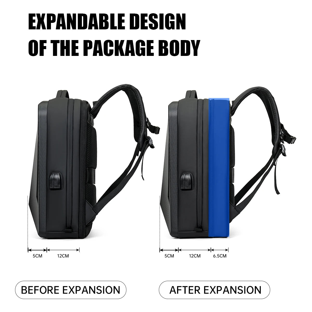 Backpack Men's Expandable Computerbag Large Capacity Business Travel B - Back View