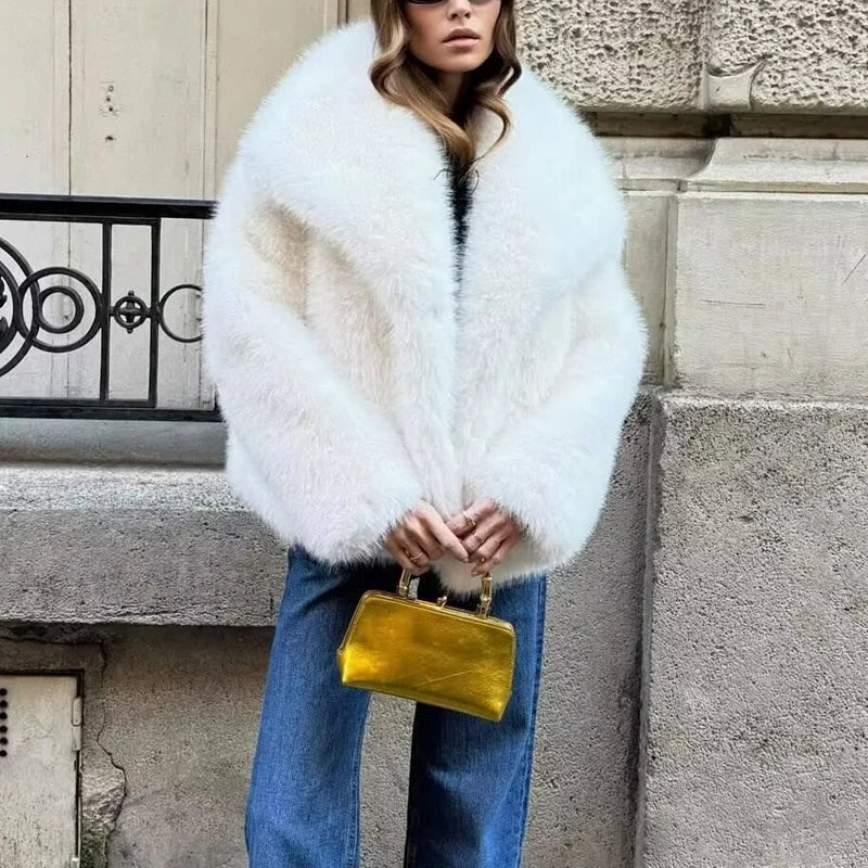 HXAO White Faux Fur Coat 2024 Woman New in coats Autumn Winter Fur Plush Fluffy - View 4