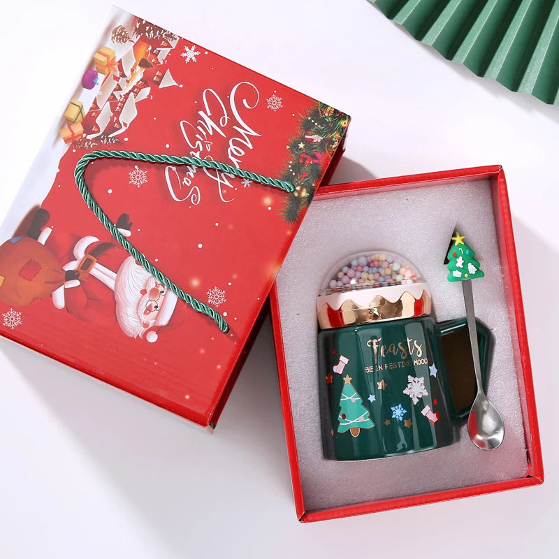 Christmas ceramic cup with lid spoon ceramic cup gift box set cup wate - Interior View