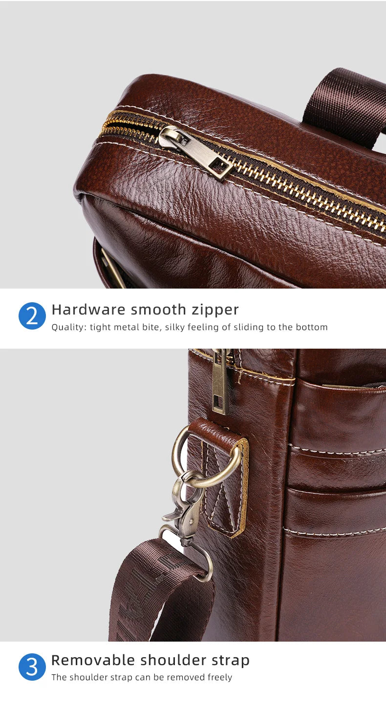 BULLCAPTAIN Leather Laptop Bag, Top Layer Leather 15" Laptop Bag Men's - Usage View