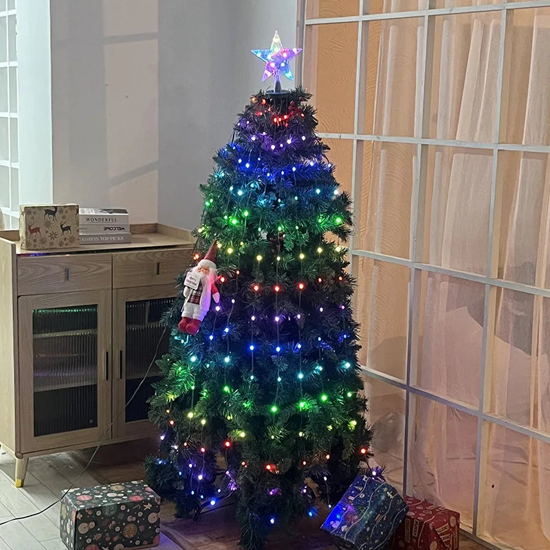 Christmas LED Light String Ring Christmas Tree Star Top Decorative Lig - Side View