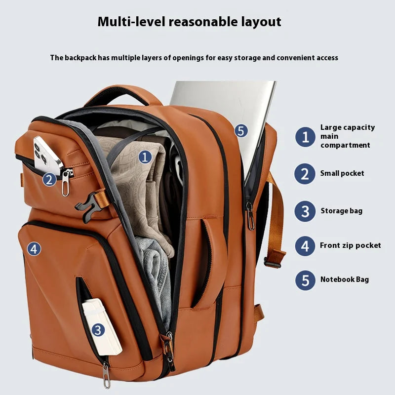 Commuting laptop backpack, expandable, premium orange, waterproof casual backpack, 15.6 inches, large capacity travel back...