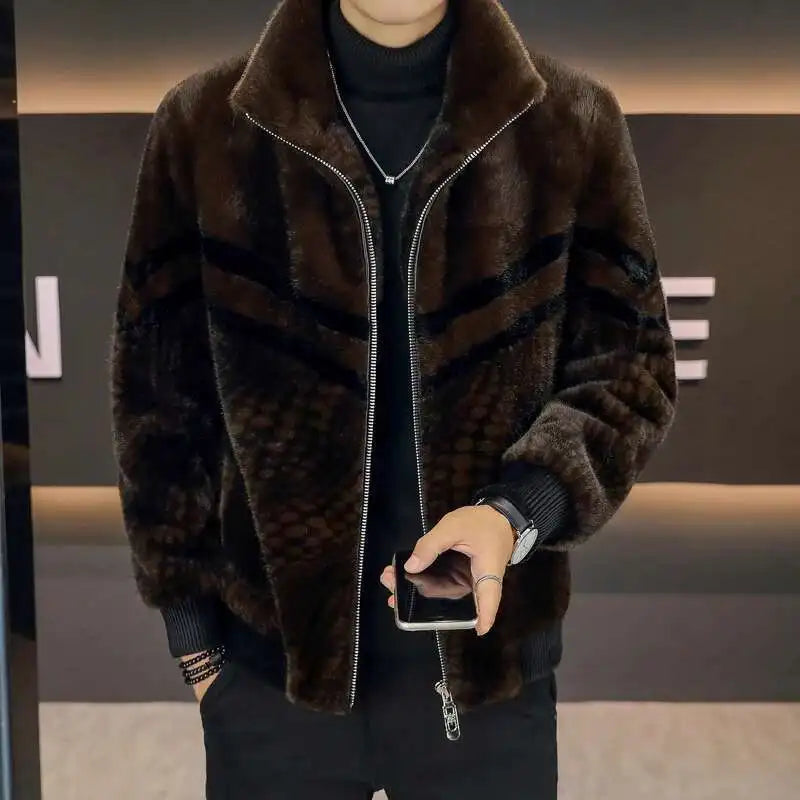 High Quality Gold Mink Fur Thick Woolen Fur Jacket Jaqueta De Couro Masculina Wi - Detail View