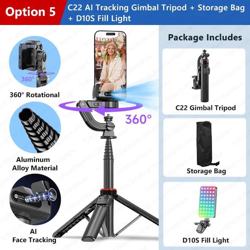 AI Tracking Deskpot Gimbal Tripod with Extendable Selfie Stick for Mob - View 61