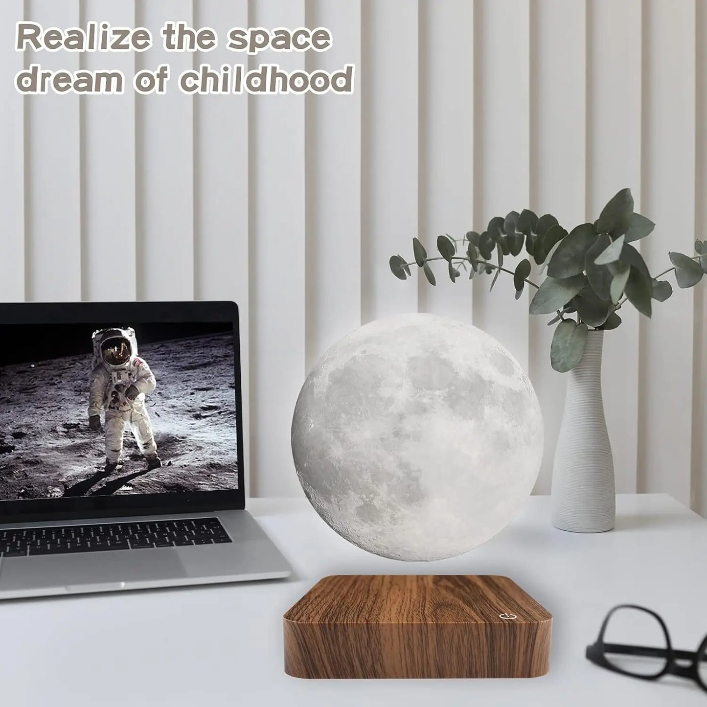 Magnetic Floating Rotating Moon Lamp with Wooden Base, 3 Color Temperature LED N - View 5