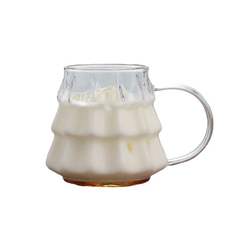 Christmas Tree Glass Coffee Mug with Straw and Lid Heat Resistant Wish - Back View