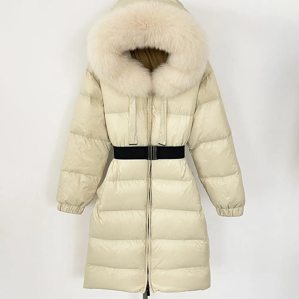 OFTBUY New Winter 2024 Real Fur Coat Women Warm 90 White Duck Down Coat Hooded N - View 9