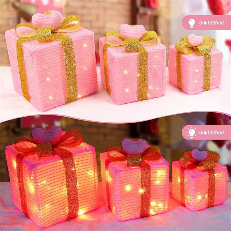 3pcs Christmas Gift Box Christmas Decor Luminous Bow Holi... - Back View