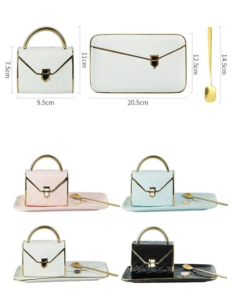 Handbag Shaped Mug Luruxy Coffee Cup Creative Tote Bag Shaped Cups Linner Saucer - View 8