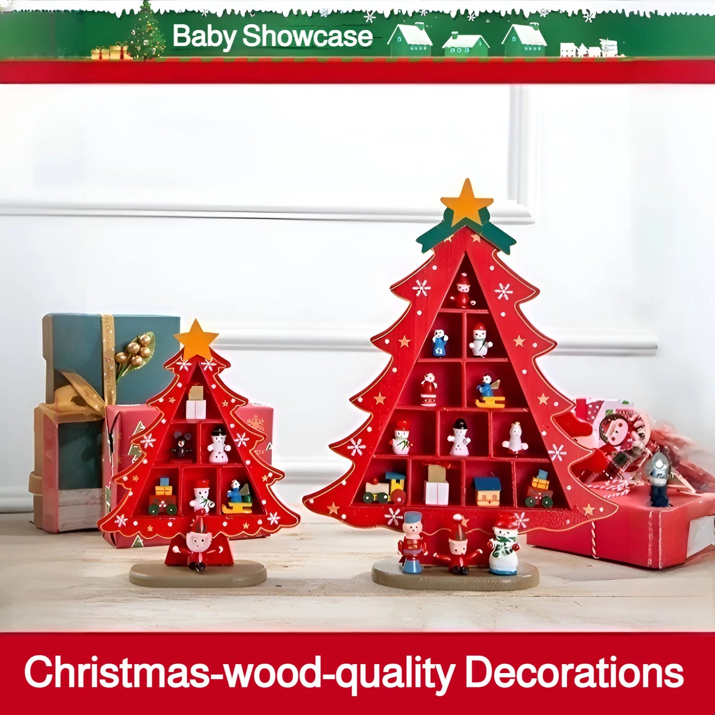 Christmas decorations small mini wooden Christmas tree DIY three-dimen - Feature Highlight