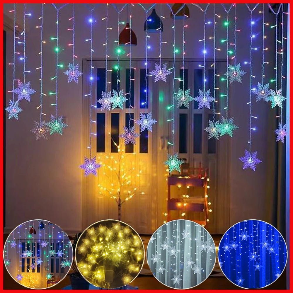 Christmas Light 3.5m Led Snowflake Garland Curtain String Fairy Lights - Front View