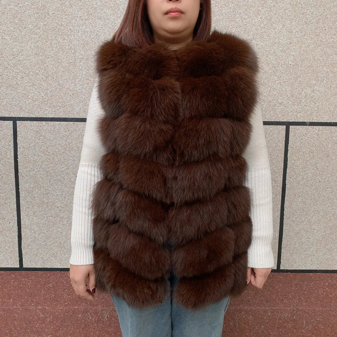 Natural fox fur vest ladies winter autumn coat warm vest made of natural fur wom - View 61