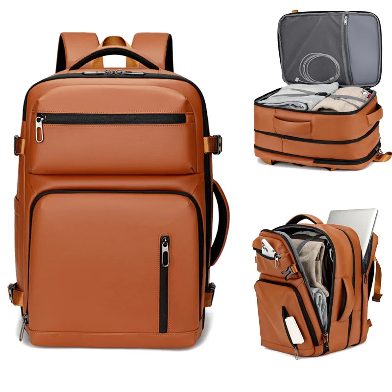 Commuting laptop backpack, expandable, premium orange, waterproof casual backpack, 15.6 inches, large capacity travel back...